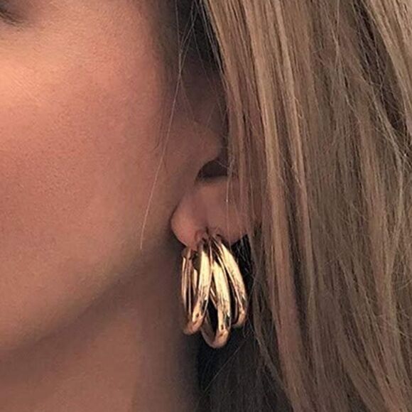 NEW Triple Twist Gold Hoop Earrings - Picture 1 of 4